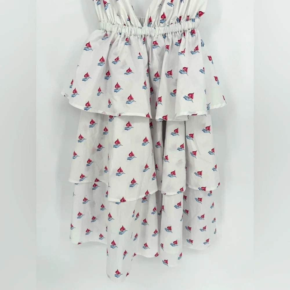 Hill House The Gigi Mini Tiered Ruffle Dress XS Love Boats Cotton White Summer - Picture 4 of 11
